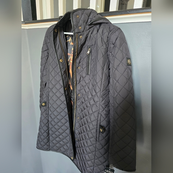 Lauren Ralph Lauren Hooded Quilted Coat Black Jacket Size XS - Picture 7 of 9